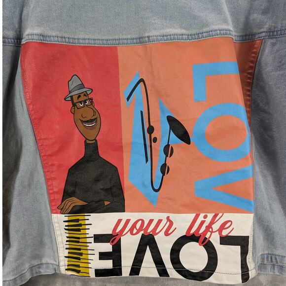 Disney Pixar Soul Jean Jacket Womens 1X Plus Blue Denim Light kidcore Retro - Picture 6 of 8